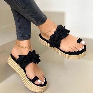 Women Summer Casual Daily Flower Slip On Platform Sandals Thick Bottom Slippers​